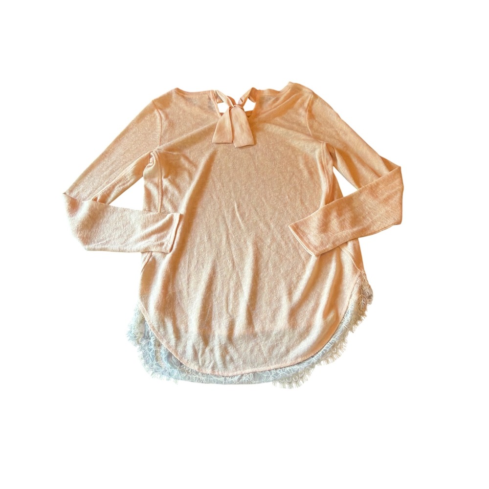 LC Lauren Conrad Disney Snow White Peach Lace Hem Bow Back Knit Top Medium - Picture 7 of 7